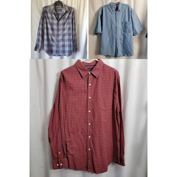 Men's LARGE Lot of 3 three Cssual shirts Graphic Sports Croft GH Bass Denim - Picture 1 of 15